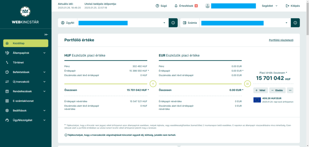 A szülő az értékpapír számláján a látja a szabadon felhasználható pénzösszeget, amit kiutaltathat magának, vagy akár vásárolhat belőle ismét állampapírt. Mi most  azzal számolunk, hogy a teljes összegből a gyerekének vásárol Babakötvényt.
