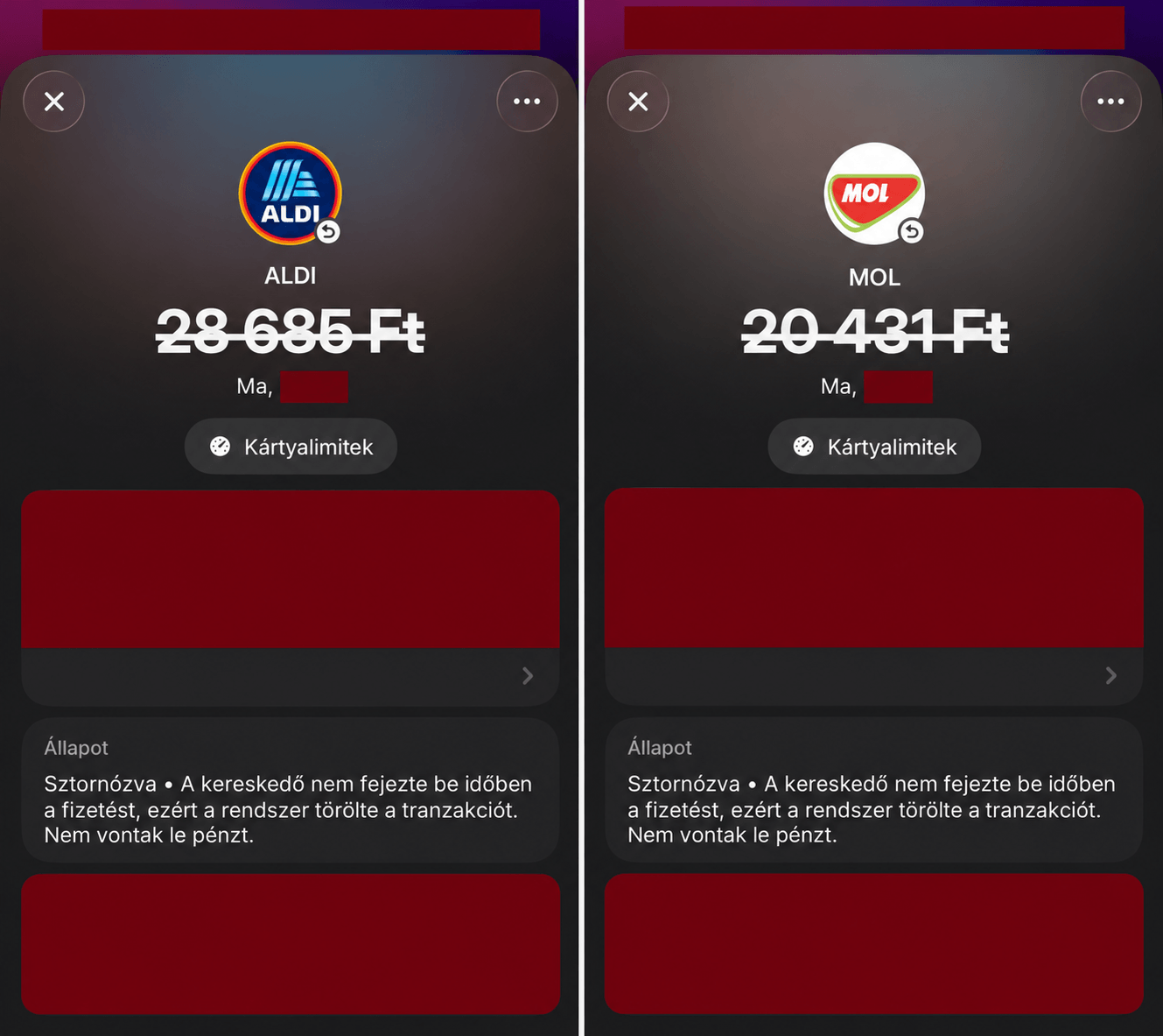 Sztornózott ALDI- és MOL-vásárlások a Revolut alkalmazásában